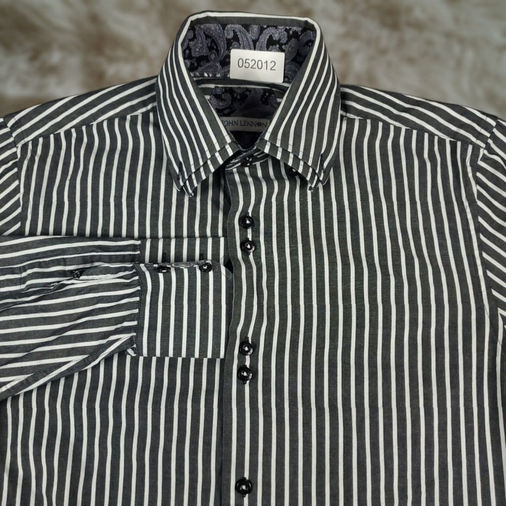 Vintage VINTAGE John Lennon Mens Shirt Long Sleeve Collared Button Up Cotton Gray Striped Casual Classic Modern Size US M / EU 48-50 / 2 - 1 Thumbnail