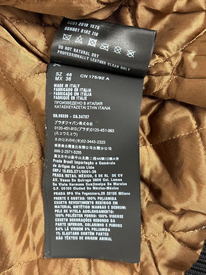 Prada FW2018 Prada Black Leather Varsity Bomber Jacket Size US S / EU 44-46 / 1 - 12 Thumbnail