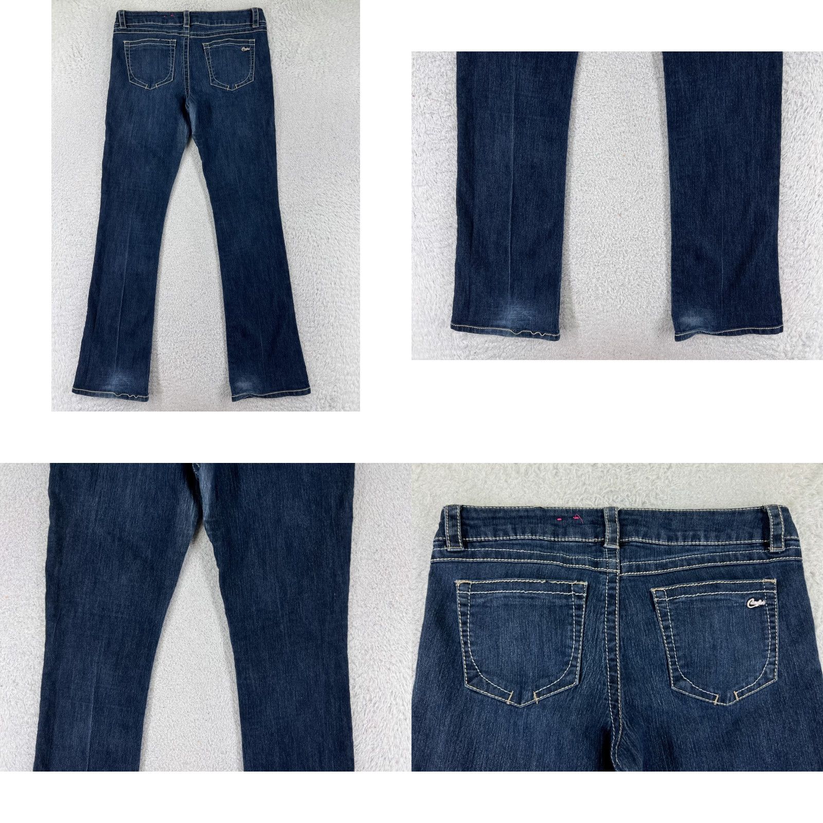 Vintage Candies Jeans Womens 9 Denim Flared Dark Wash 29x30.5 Blue Distressed 5-Pocket Zip Low Rise Regular 30.5in Inseam Vintage? Nolene Size 30" / US 8 / IT 44 - 9 Thumbnail