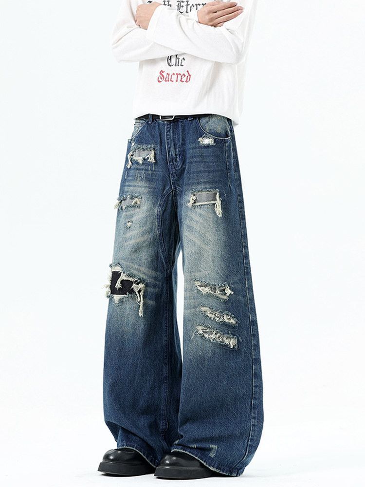 Vintage Men's American Retro Patchwork Distressed Ripped Jeans Size US 32 / EU 48 - 1 Thumbnail