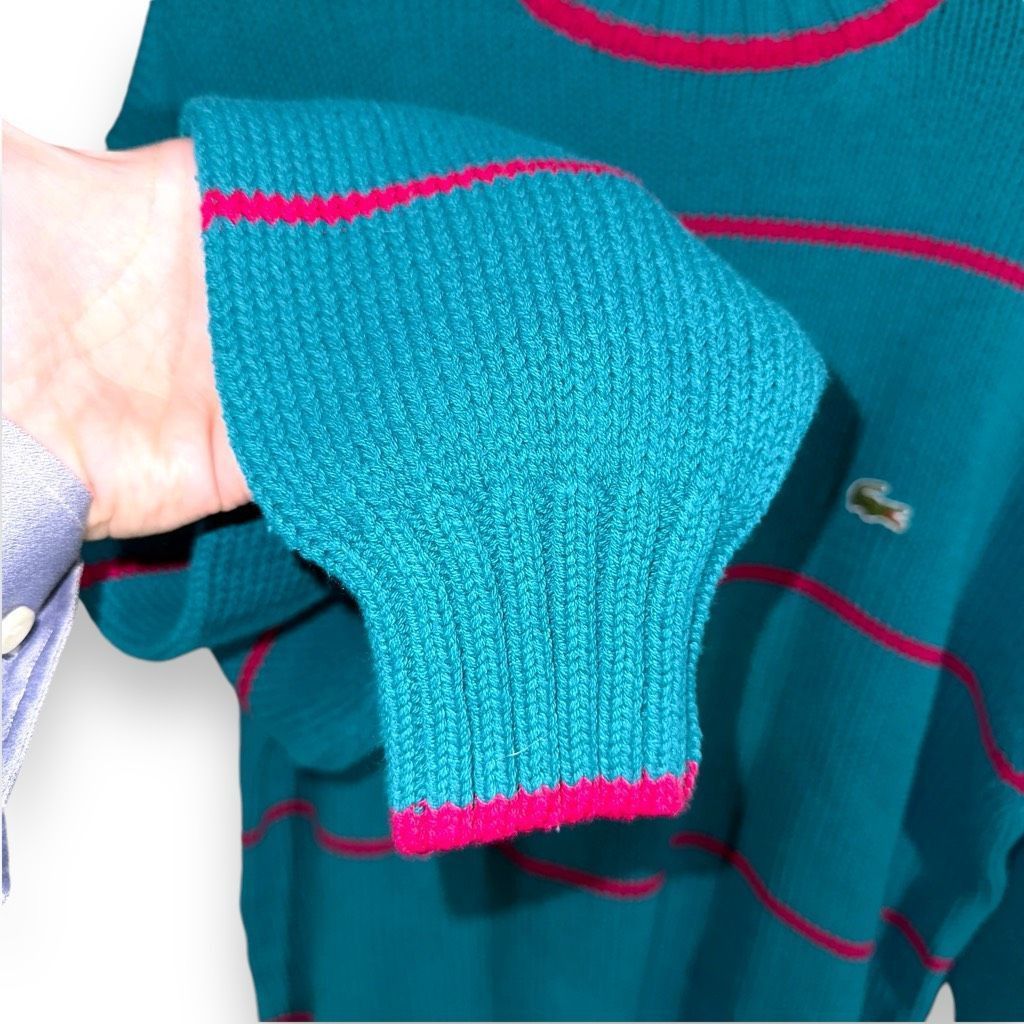 Lacoste 80s Lacoste Alligator Green Striped Chunky Knit Sweater Size Size US L / EU 52-54 / 3 - 4 Thumbnail