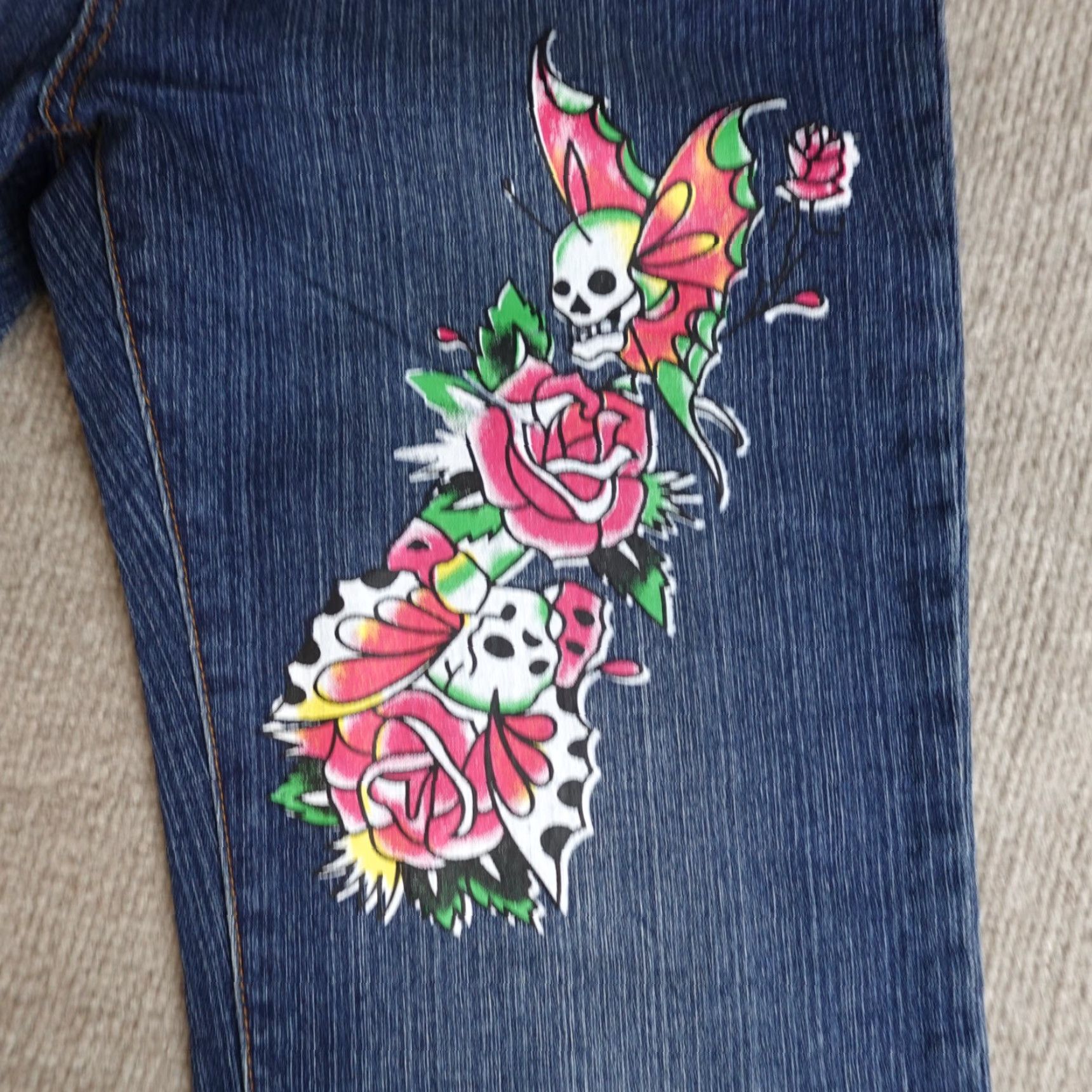 Ed Hardy Ed Hardy Womens Jeans 13/14 Blue Embroidered Flare Denim 5-Pocket Regular Shirt Womens Jeans Flared 90s Style (no) Size 36" / US 14 / IT 50 - 5 Thumbnail