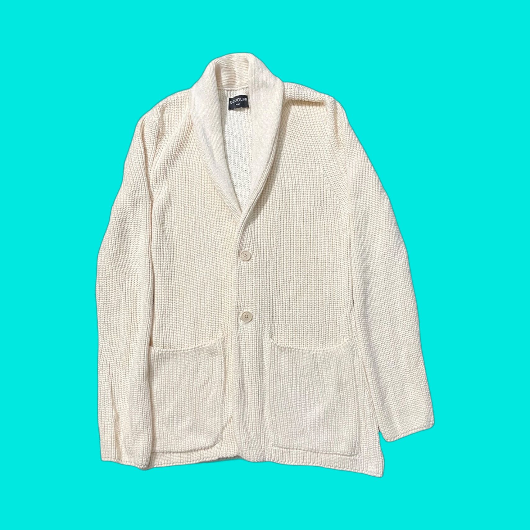 Vintage Goodlife Cardigan Slim Knit Shawl Collar Button Pocket Women S Cream Size S / US 4 / IT 40 - 1 Thumbnail