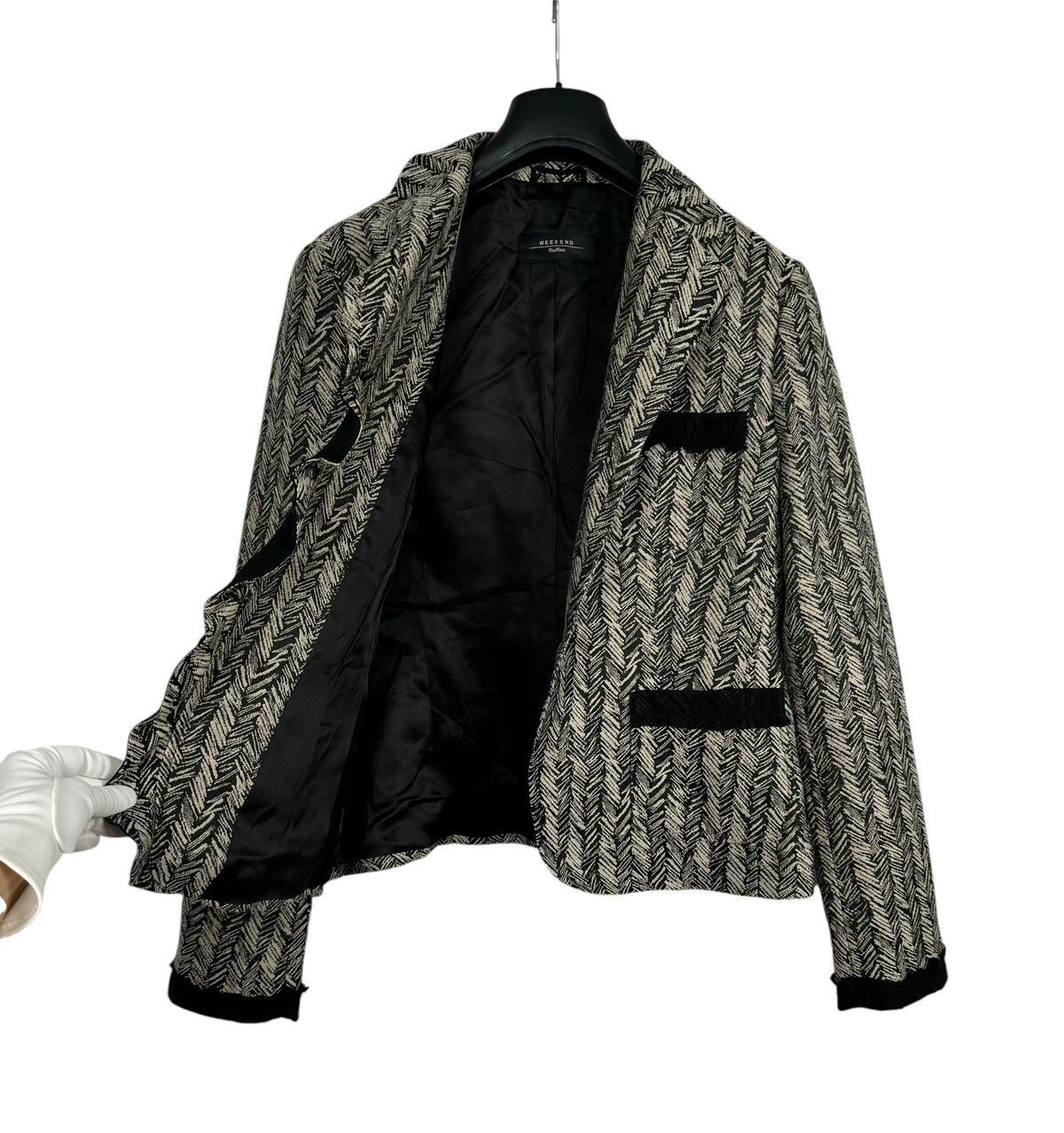Weekend Max Mara Weekend Max Mara Herringbone Blazer Wool-Cotton Slik Trim Size XL / US 12-14 / IT 48-50 - 9 Thumbnail