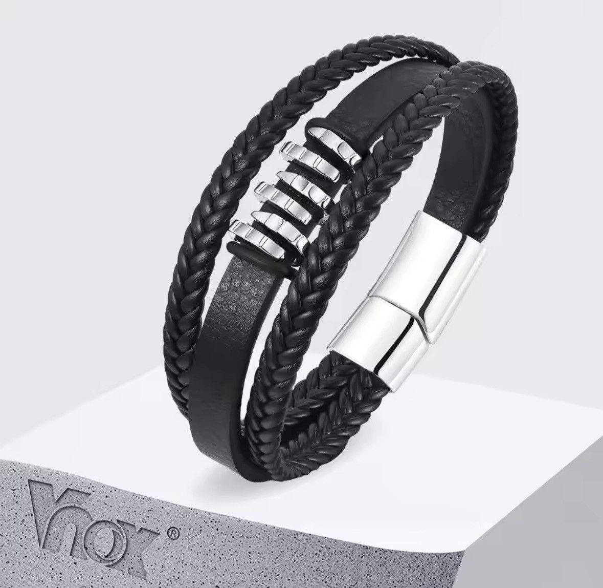 Jewelry × Leather New Gentle Black Mens Bracelet PU Leather Size ONE SIZE - 1 Thumbnail