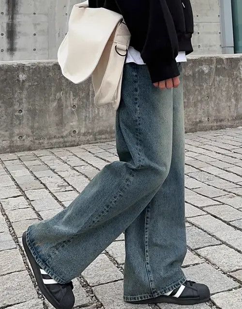 Japanese Brand × Jean Vintage washed distressed loose wide-leg straight jeans Size US 32 / EU 48 - 4 Thumbnail
