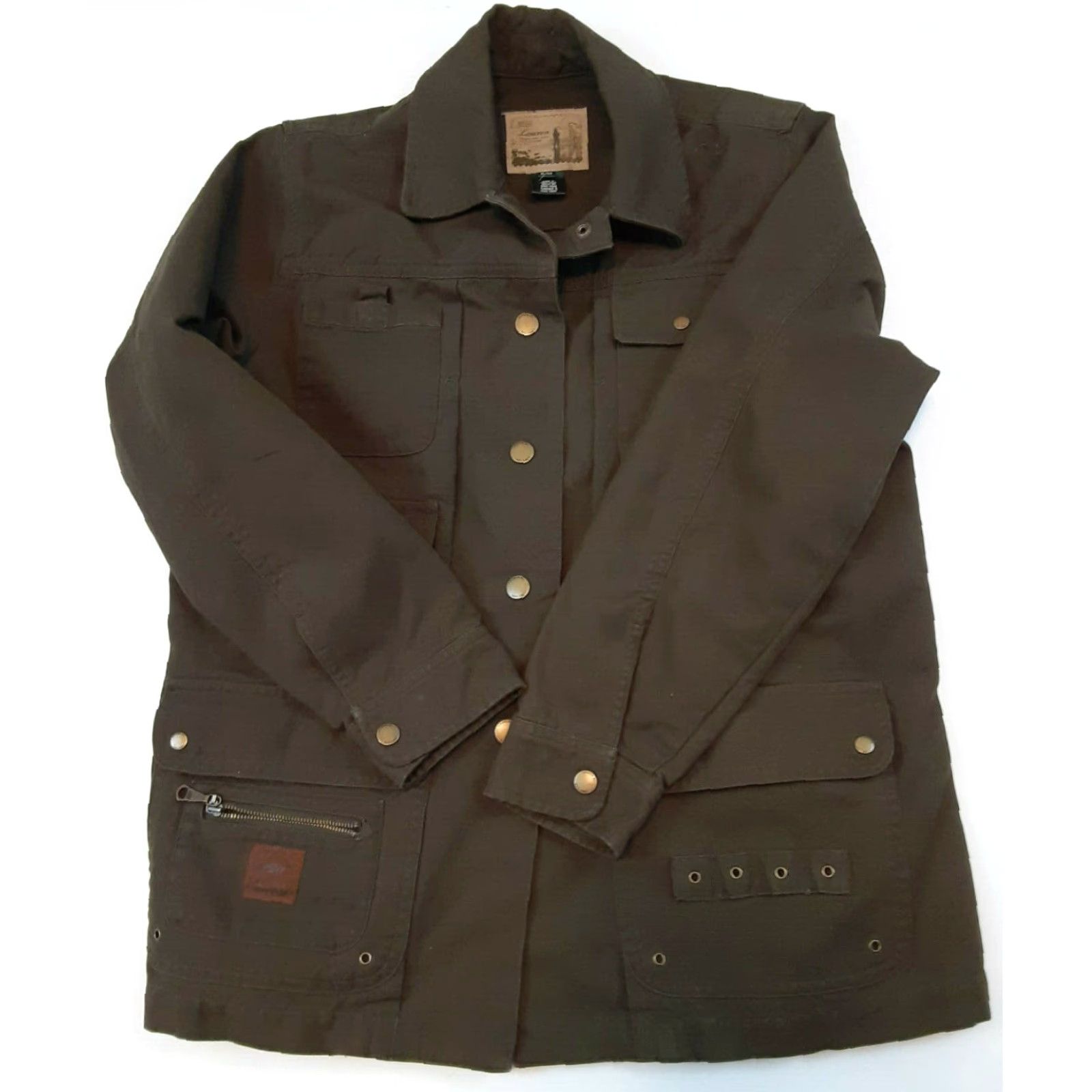 Ralph Lauren VINTAGE Lauren Ralph Lauren Womans Utility Jacket PM size Green Canvas 27in long Long Sleeve Button Zippers Outdoors Fish Pattern Size M / US 6-8 / IT 42-44 - 5 Thumbnail