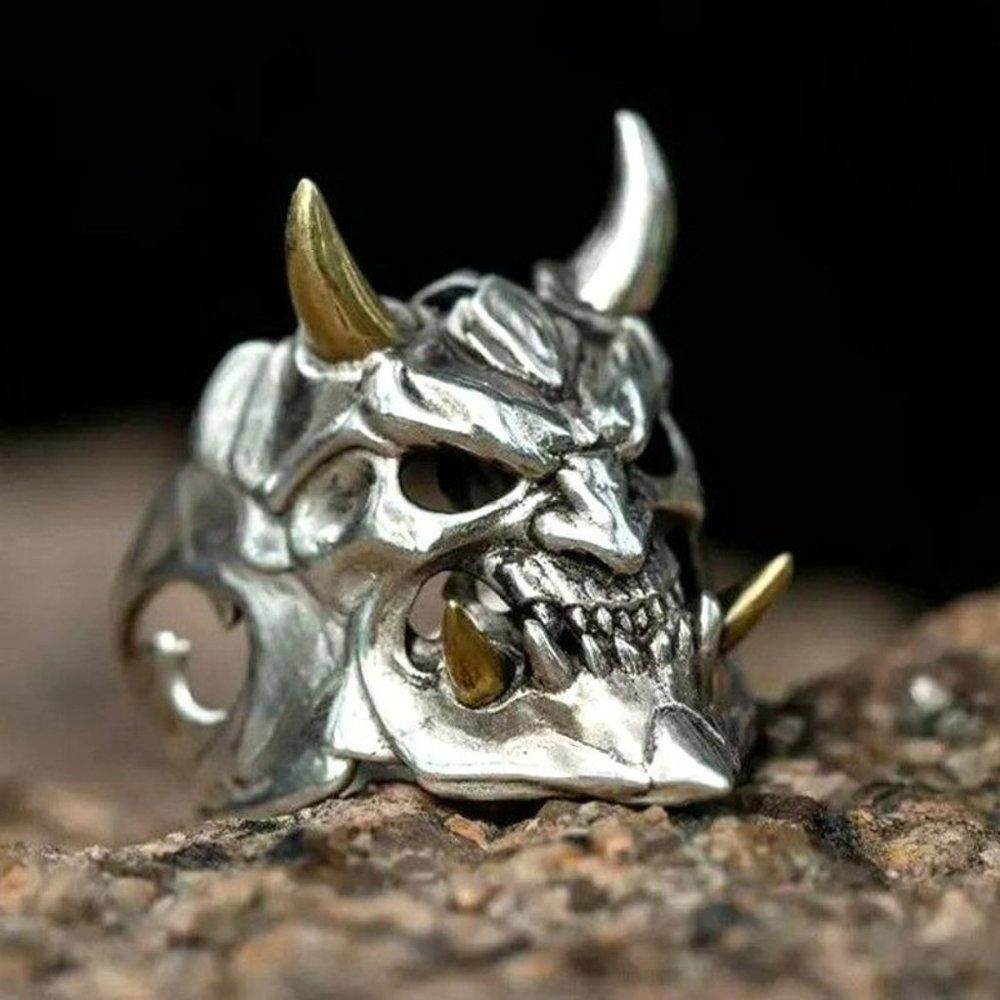 Designer Men's Yokai Skull Silver Open Gothic Mask Ring Size ONE SIZE - 1 Thumbnail