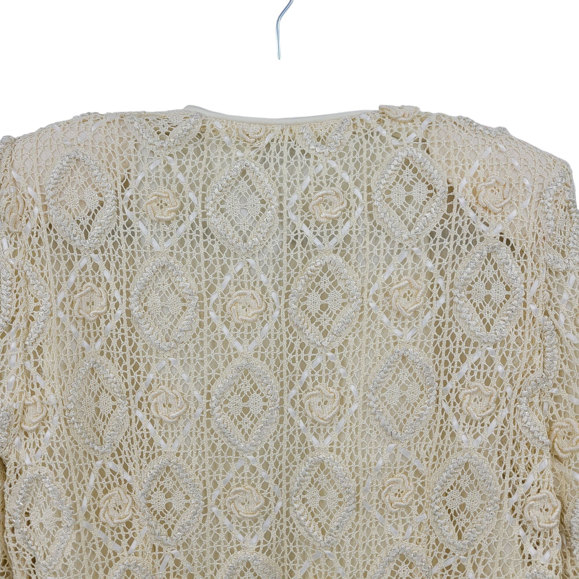 Vintage Vintage Handcrafted Formal Crochet Bolero Jacket M Vanilla O Size M / US 6-8 / IT 42-44 - 9 Thumbnail