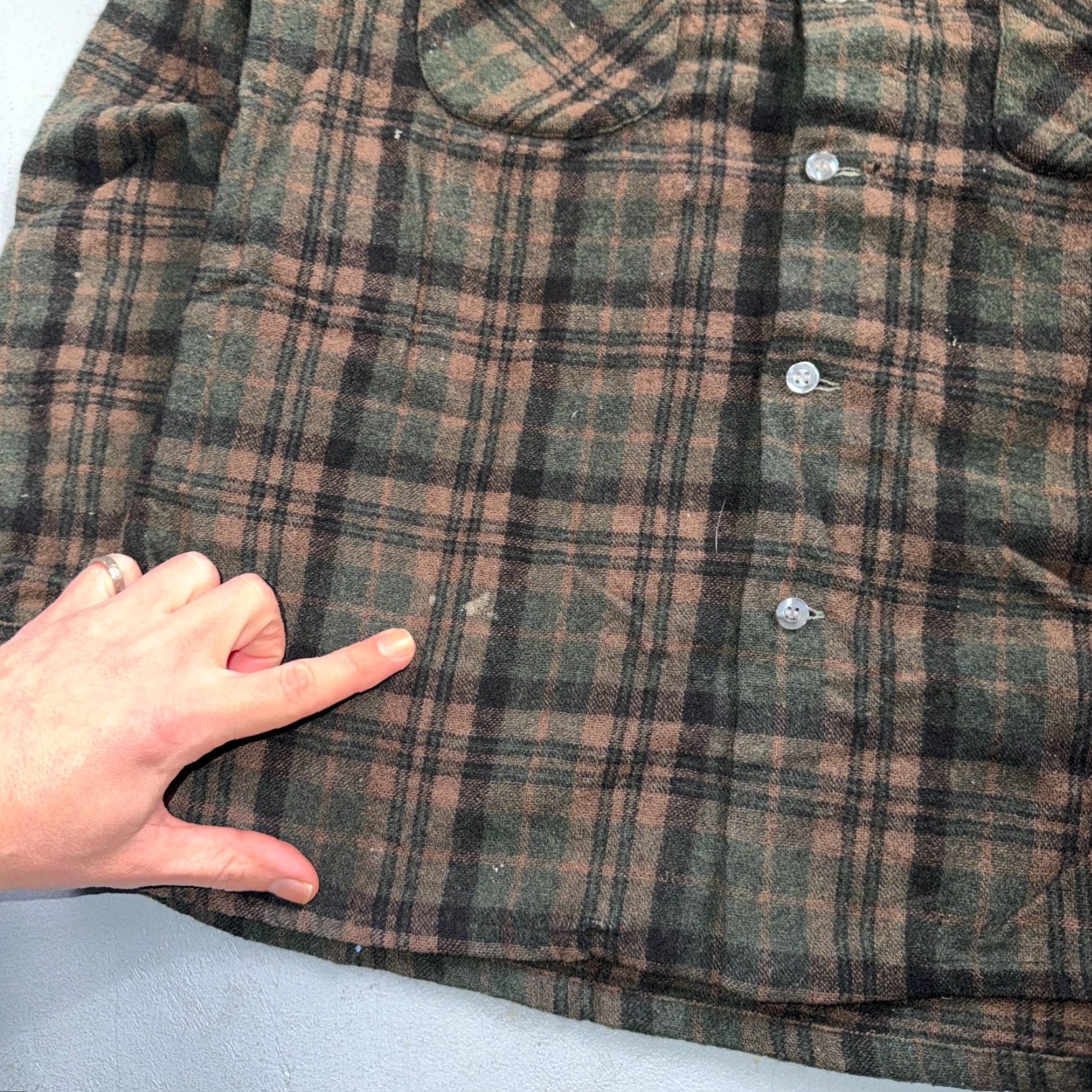 JCPenney VTG Penneys Shirt Brown Plaid Wool Button Collar Long Sleeve 60s Rockabilly Mens S Vintage Wool Nylon Flannel Button-Up Casual 1960s Size US S / EU 44-46 / 1 - 4 Thumbnail