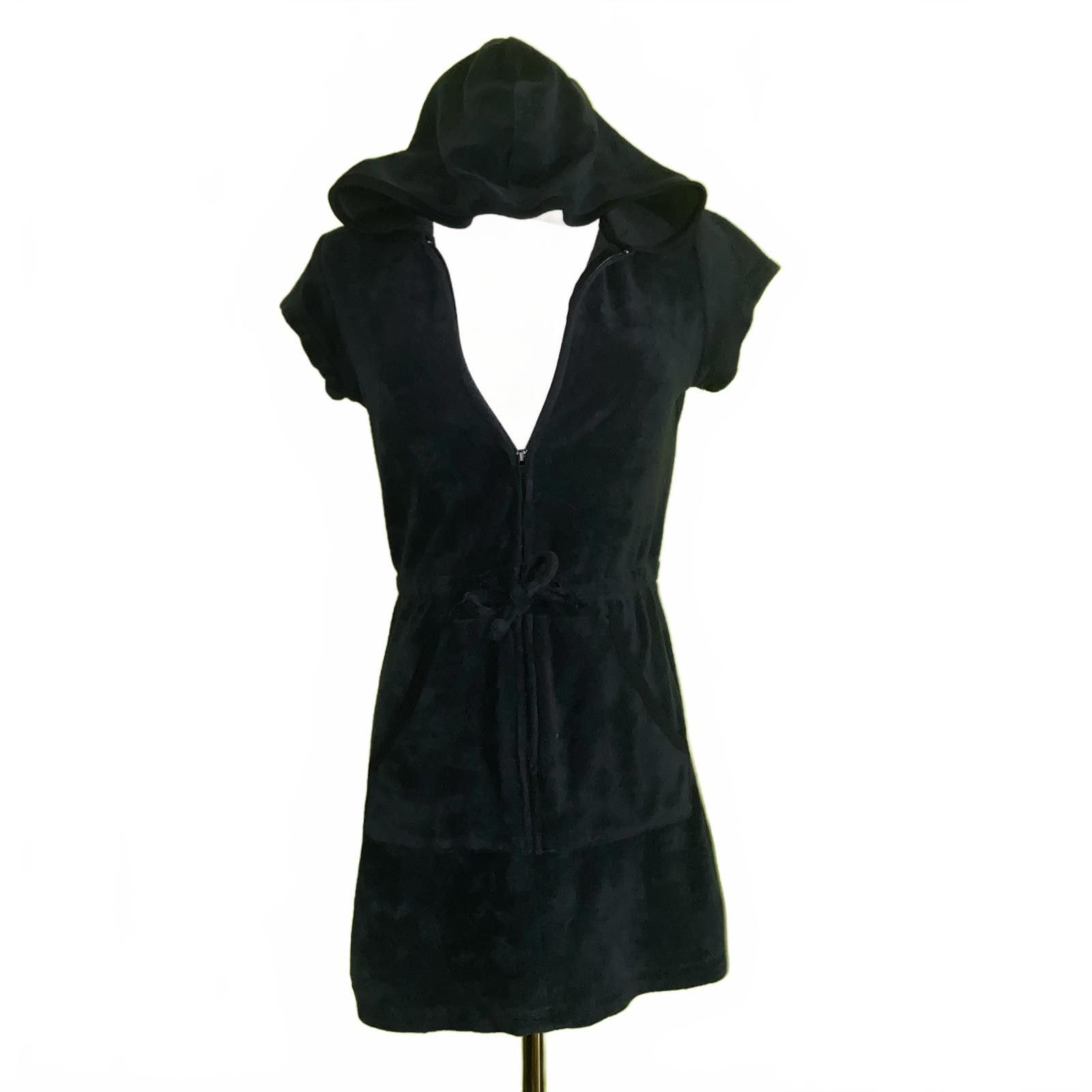 Designer Y2K Black Terry Cloth Zip Up Mini Dress Hoodie Style S Soft Size S / US 4 / IT 40 - 1 Thumbnail