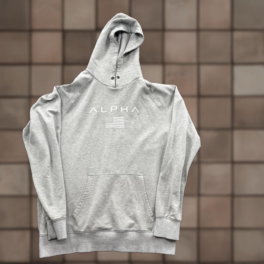 Vintage Alpha Hoodie Men XL Gray Cotton Comfort Fleece Gym Outdoor All Seasons Hooded Pockets Size US XL / EU 56 / 4 - 1 Thumbnail