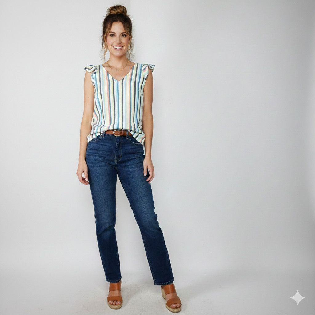 Ann Taylor Ann Taylor Size XS Blouse Rainbow Stripe Linen Chambray Size XS / US 0-2 / IT 36-38 - 4 Thumbnail