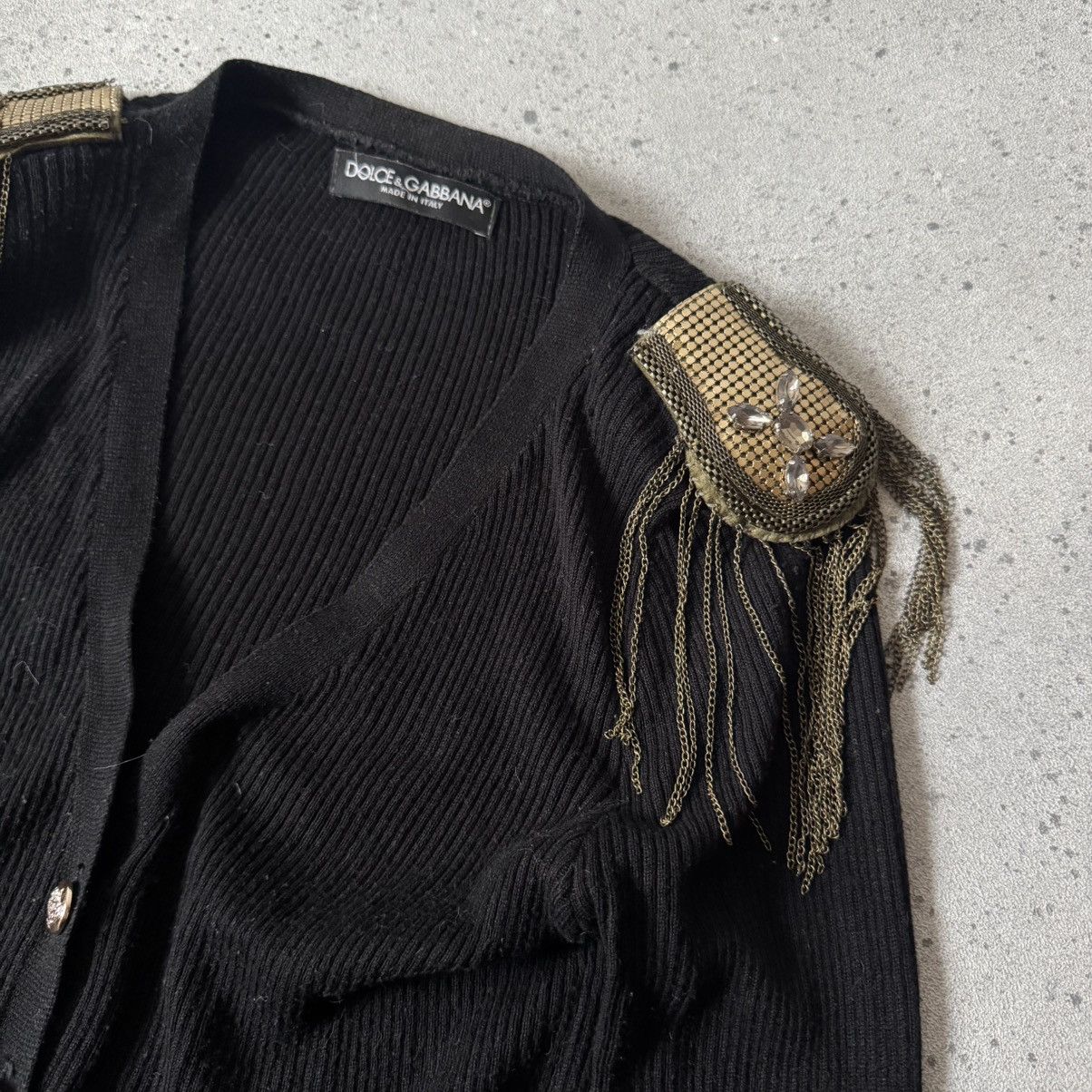 Dolce & Gabbana × Vintage Dolce & Gabbana Ribbed Cardigan with Embellished Epaulettes Size M / US 6-8 / IT 42-44 - 6 Thumbnail