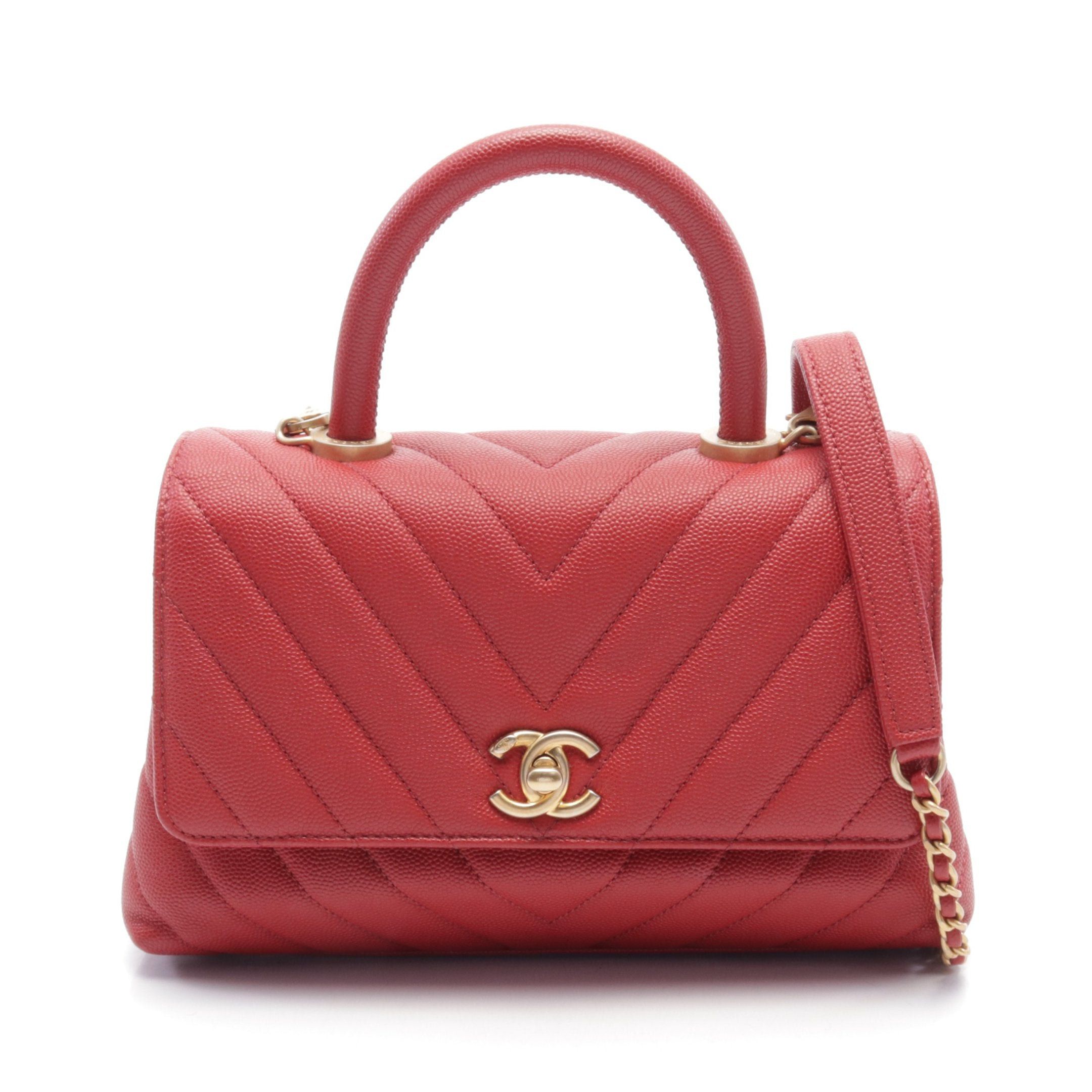 Chanel Chanel Coco Handle Flap Matelasse Handbag Caviar Skin Red Gold Hardware Size ONE SIZE - 1 Thumbnail