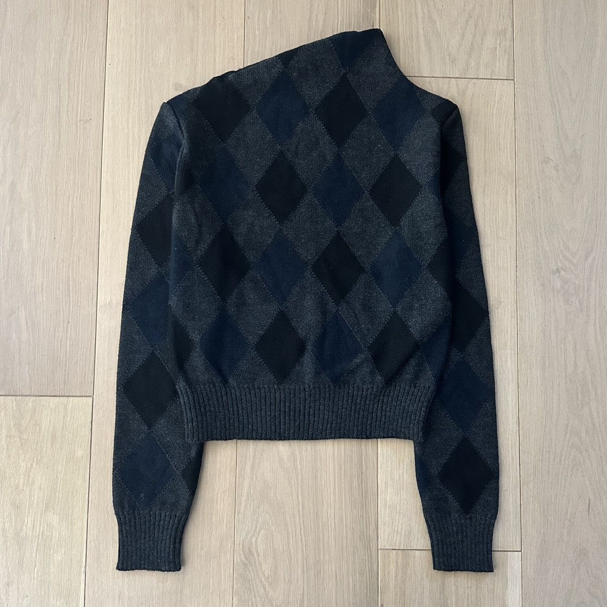 Hussein Chalayan FW2004 Asymmetric Slanted Wool Argyle Knit Sweater Size S / US 4 / IT 40 - 1 Thumbnail