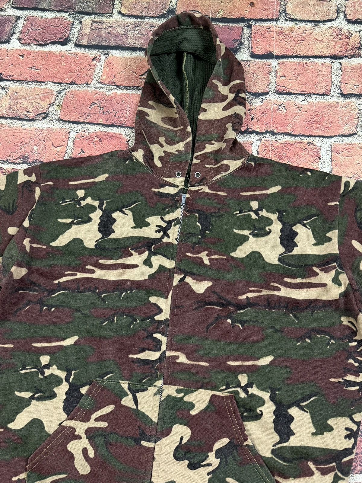 Other Vintage Camo Zip Up Hoodie Thermal Lined Sweatshirt Blank Size US L / EU 52-54 / 3 - 8 Thumbnail