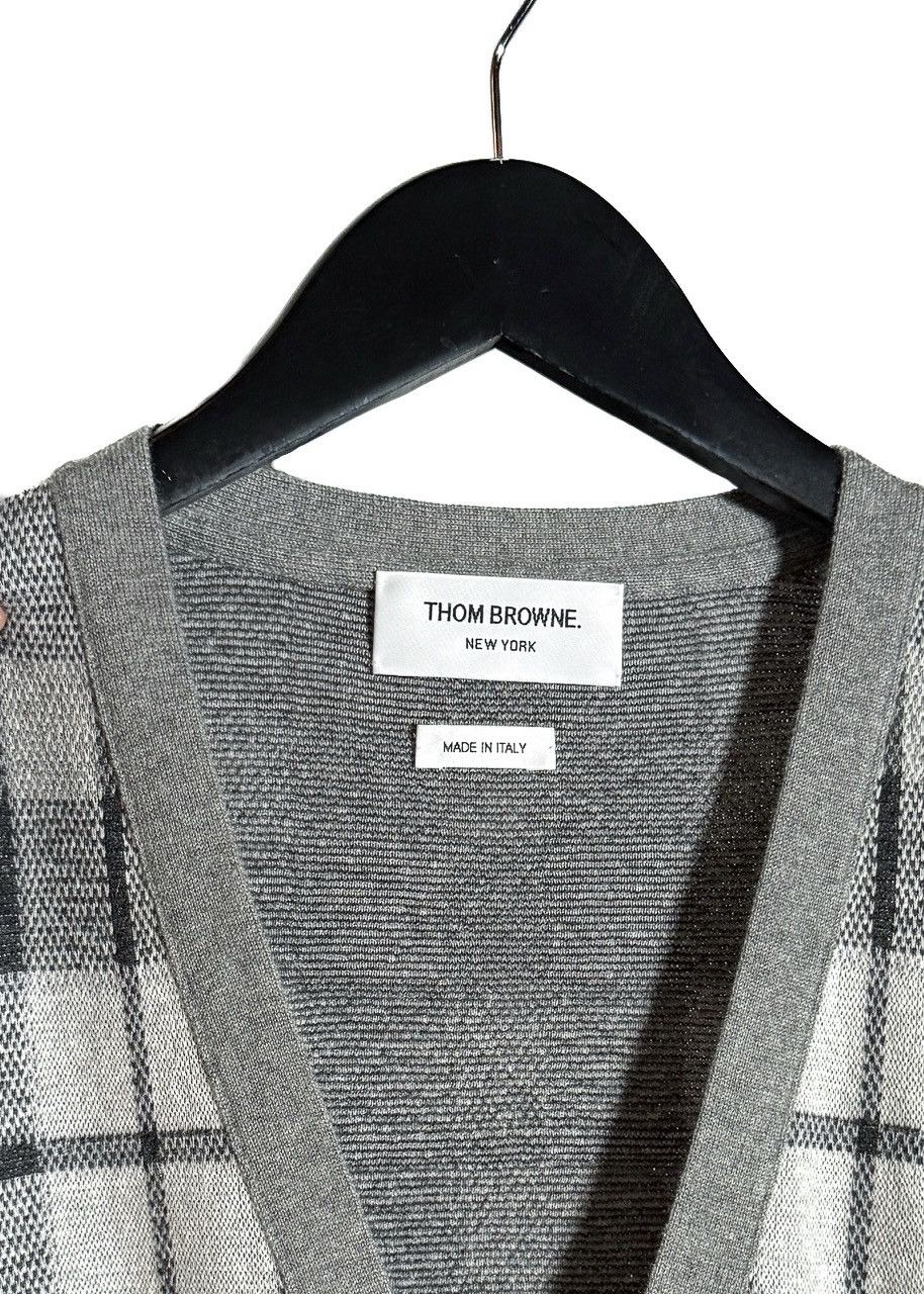 Thom Browne Thom Browne Grey Cashmere Tartan Check Cardigan Sweater Size US XL / EU 56 / 4 - 4 Thumbnail