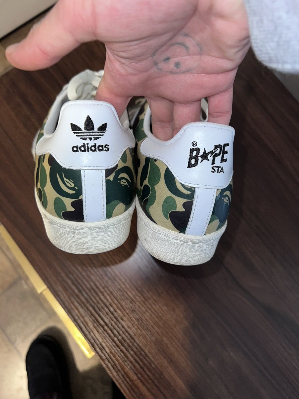 Adidas Camo Bape x Adidas Shell toes Size US 12 / EU 45 - 4 Thumbnail