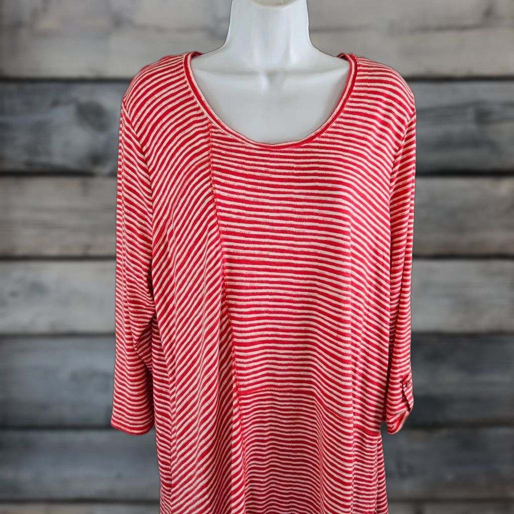 Vintage Chico's Zenergy Womens Top XL Red White Stripe 3/4 Sleeve Rayon Blend Shirt Blouse Womens XS? Size XL / US 12-14 / IT 48-50 - 1 Thumbnail