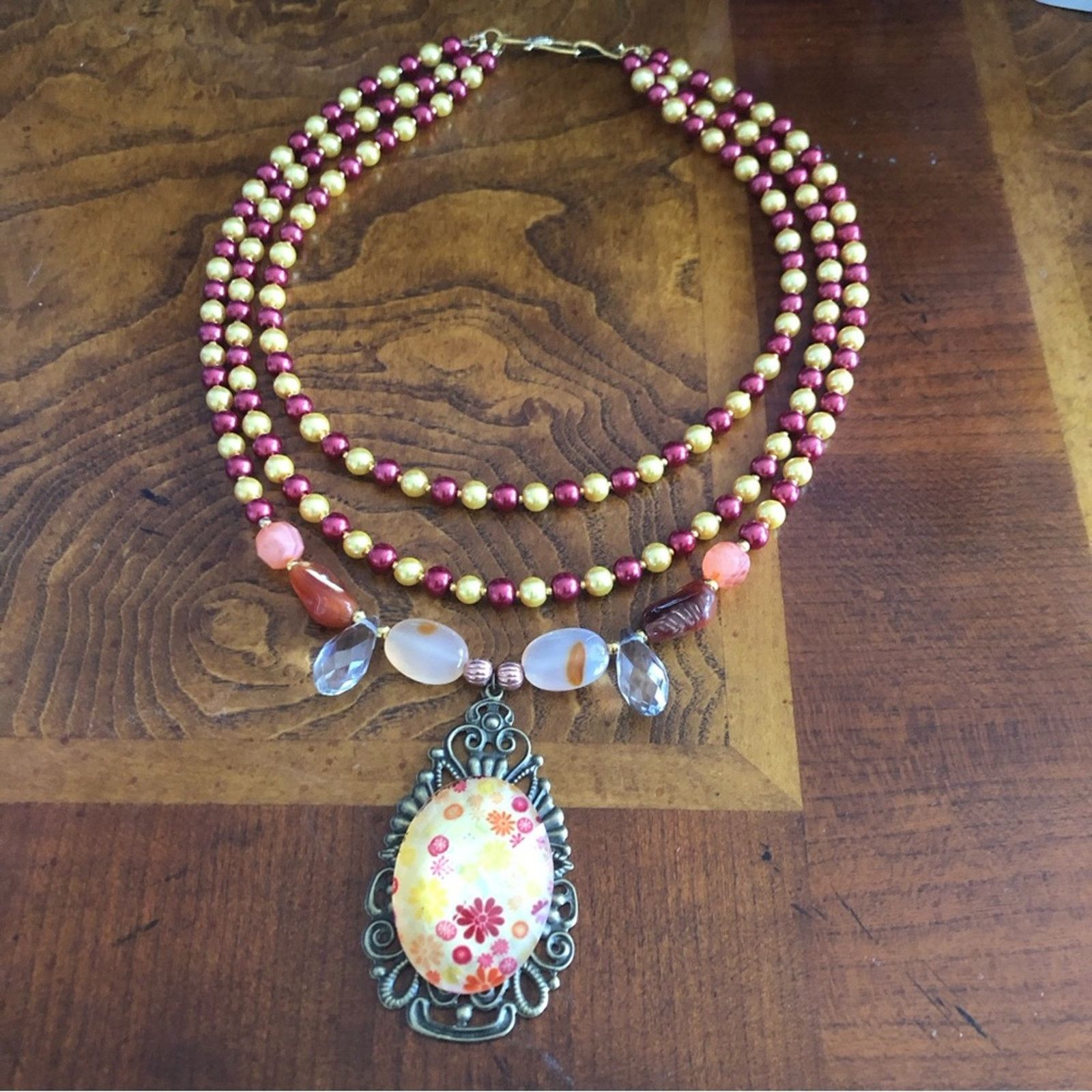 Handmade Handcrafted repurpose stone cameo pendant Pearl necklace Size ONE SIZE - 11 Thumbnail
