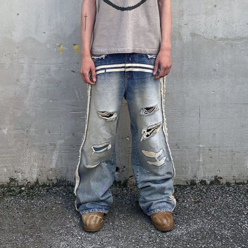 Jean × Vintage High Street White Striped Washed Jeans Size US 30 / EU 46 - 2 Thumbnail