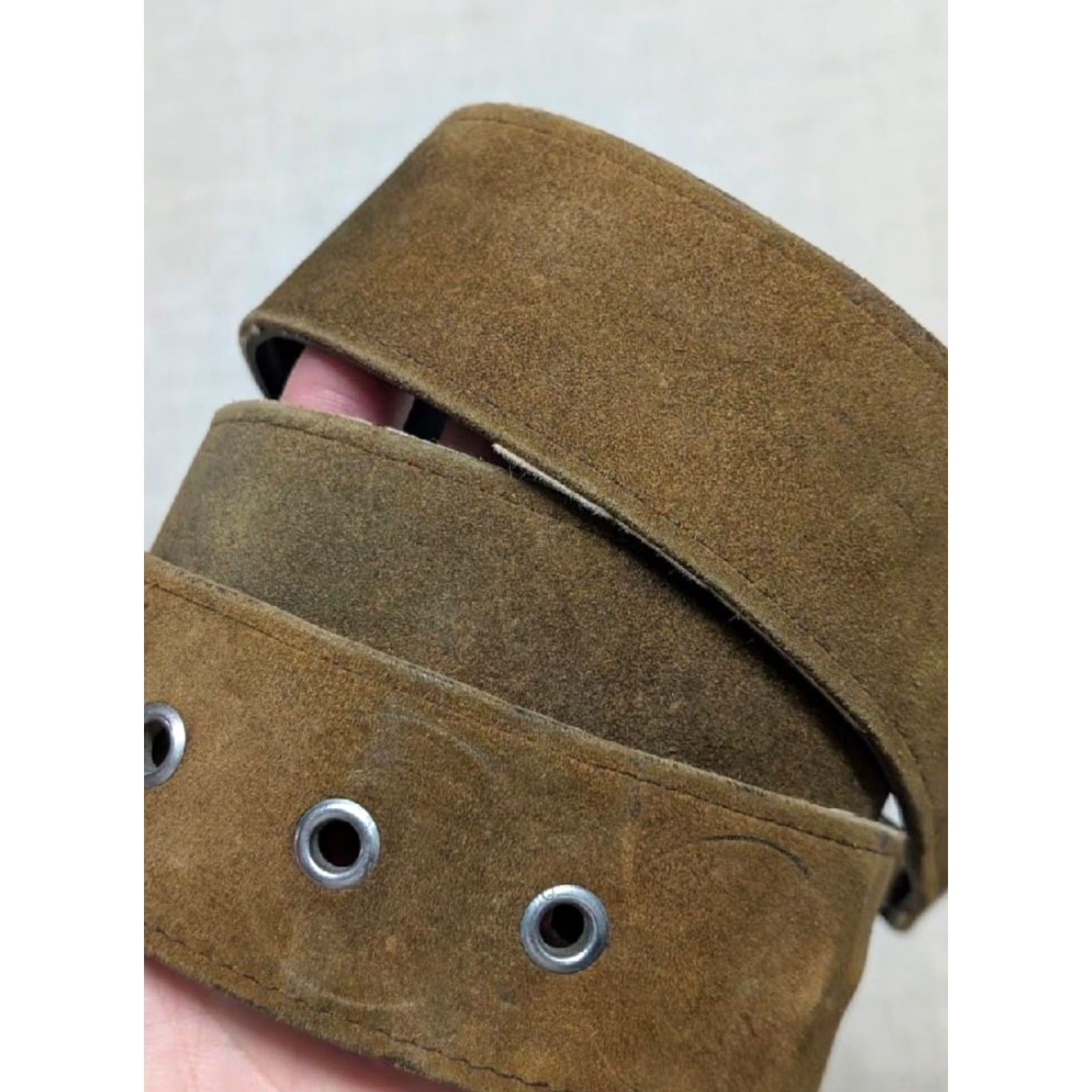 Vintage vintage western belt Handcrafted brown Leather 36 belt Buckle SUEDE Cowhide 1-7/8" wide Men Mens Size 36 - 2 Thumbnail
