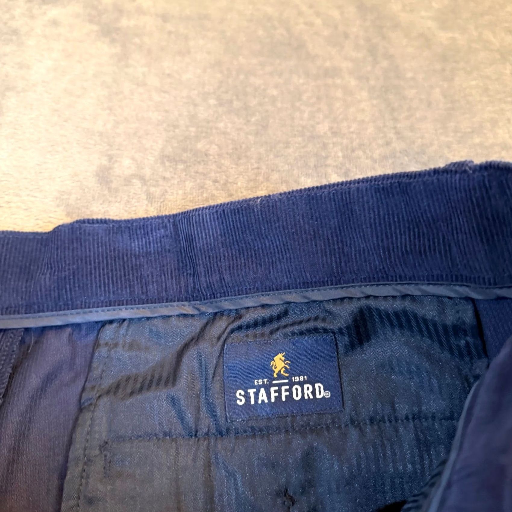 Stafford Stafford Slim Fit Corduroy Trousers Navy Blue Flat Front Pants Mens 38x29 NWT Size US 38 / EU 54 - 3 Thumbnail
