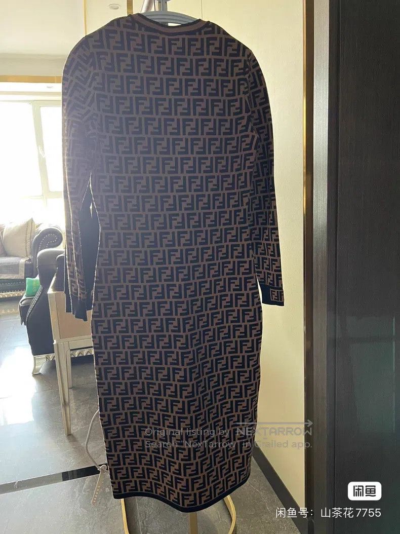 Fendi Fendi Classic Monogram Dress, Coffee Background with Black Size XS / US 0-2 / IT 36-38 - 3 Thumbnail