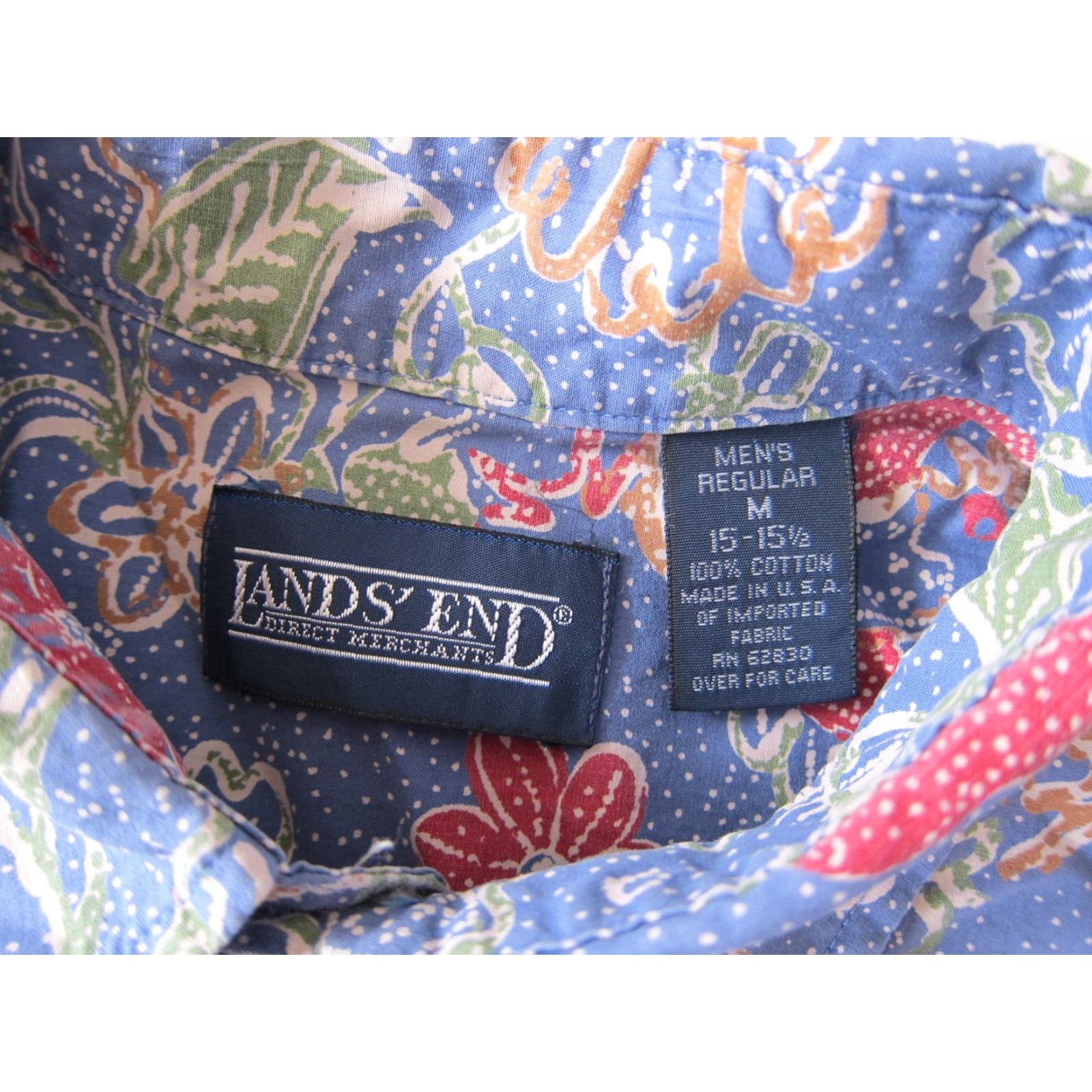 Lands' End VINTAGE Lands' End Button-Down Shirt M Men Floral Bird Cotton Blue Red Green 100% Cotton Short Sleeve Shirt Size US M / EU 48-50 / 2 - 4 Thumbnail