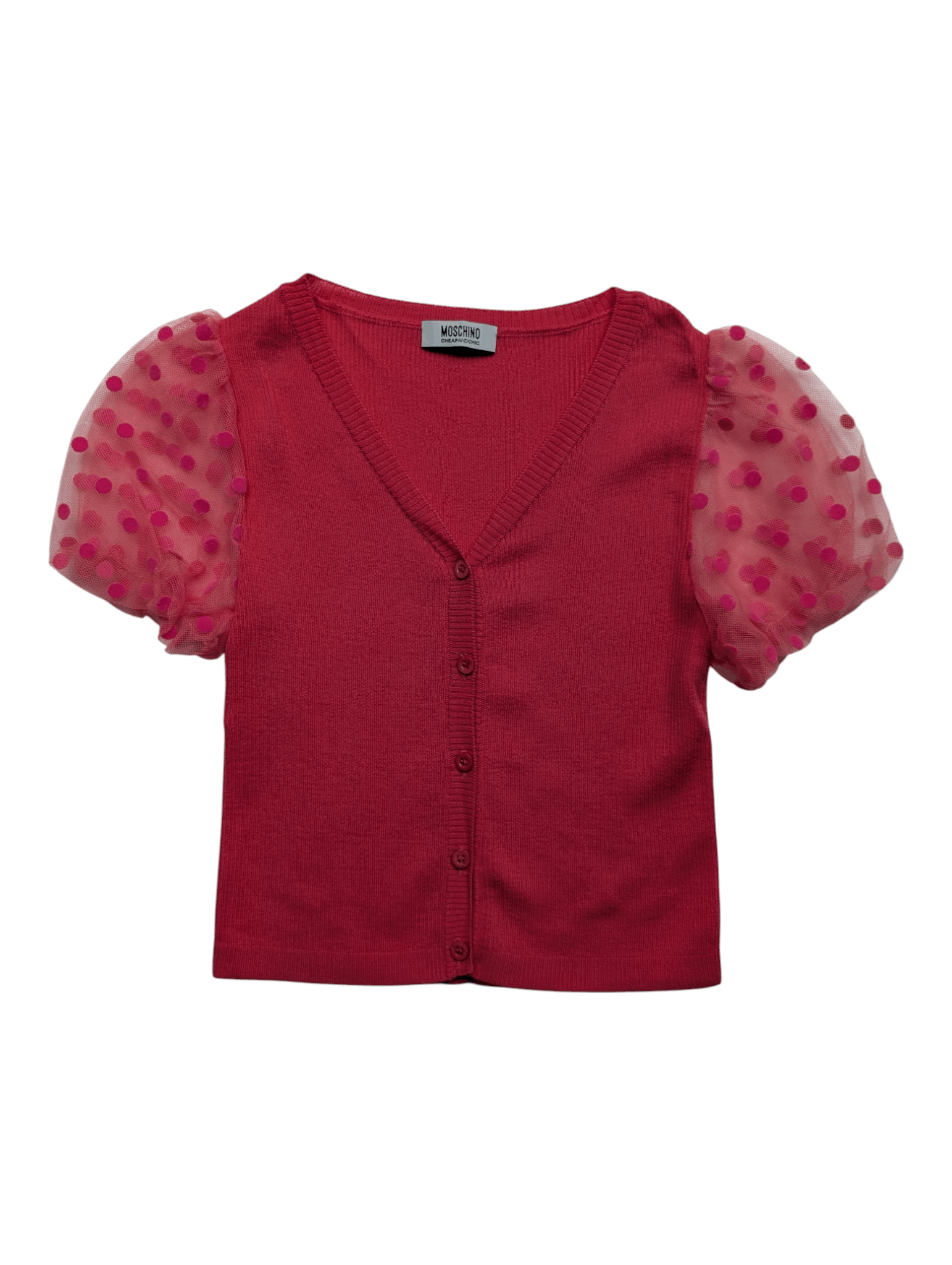 Moschino Pink Cropped Cardigan With Mesh Puffed Short Sleeves Size XS / US 0-2 / IT 36-38 - 1 Thumbnail