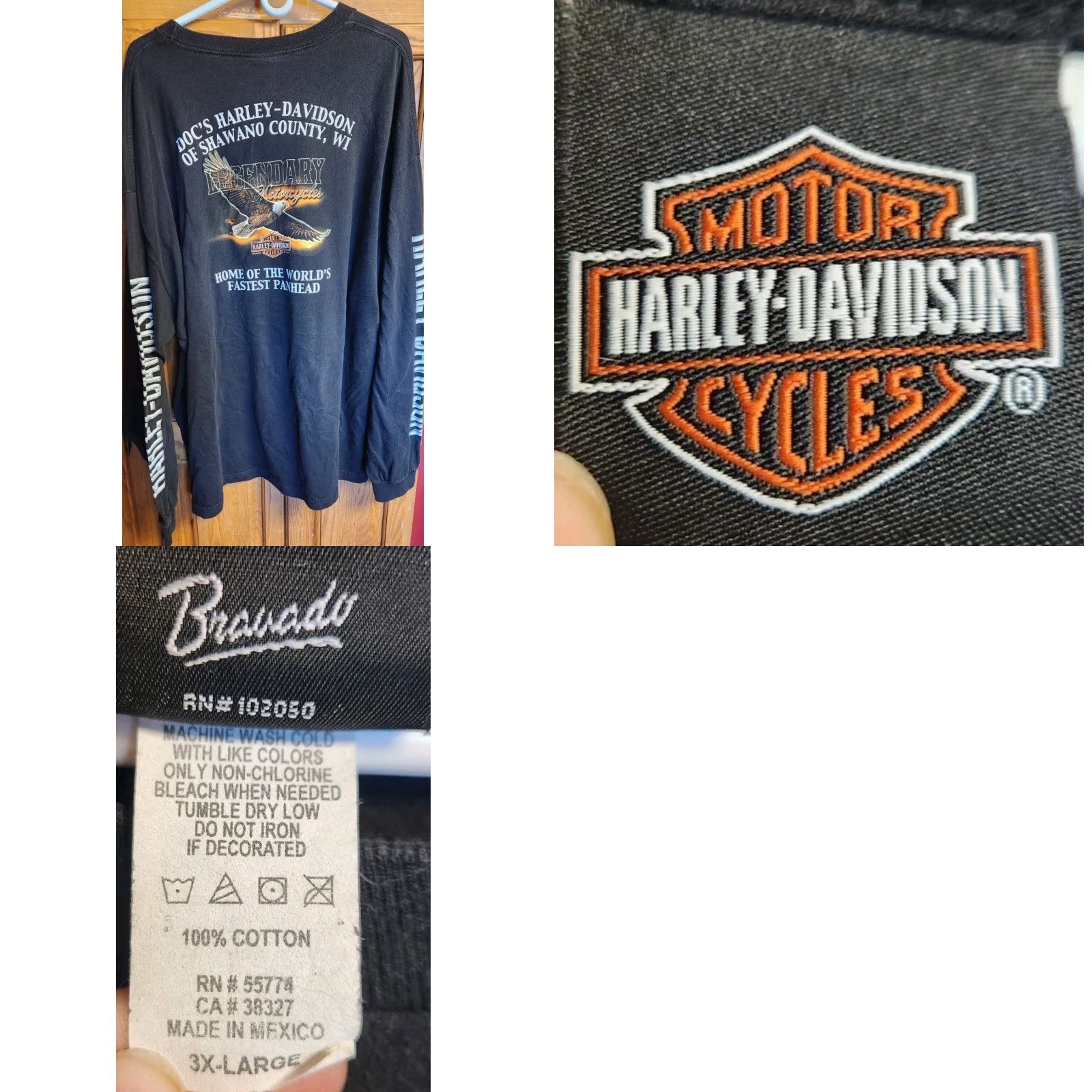 Harley Davidson HARLEY-DAVIDSON Long Sleeve T Shirt Mens 3XL Black Shawano County Wi Biker Motorcycles Shirt Mens 3XL Harley-Davidson Black Graphic Print USA 2010s Size US XXL / EU 58 / 5 - 8 Thumbnail