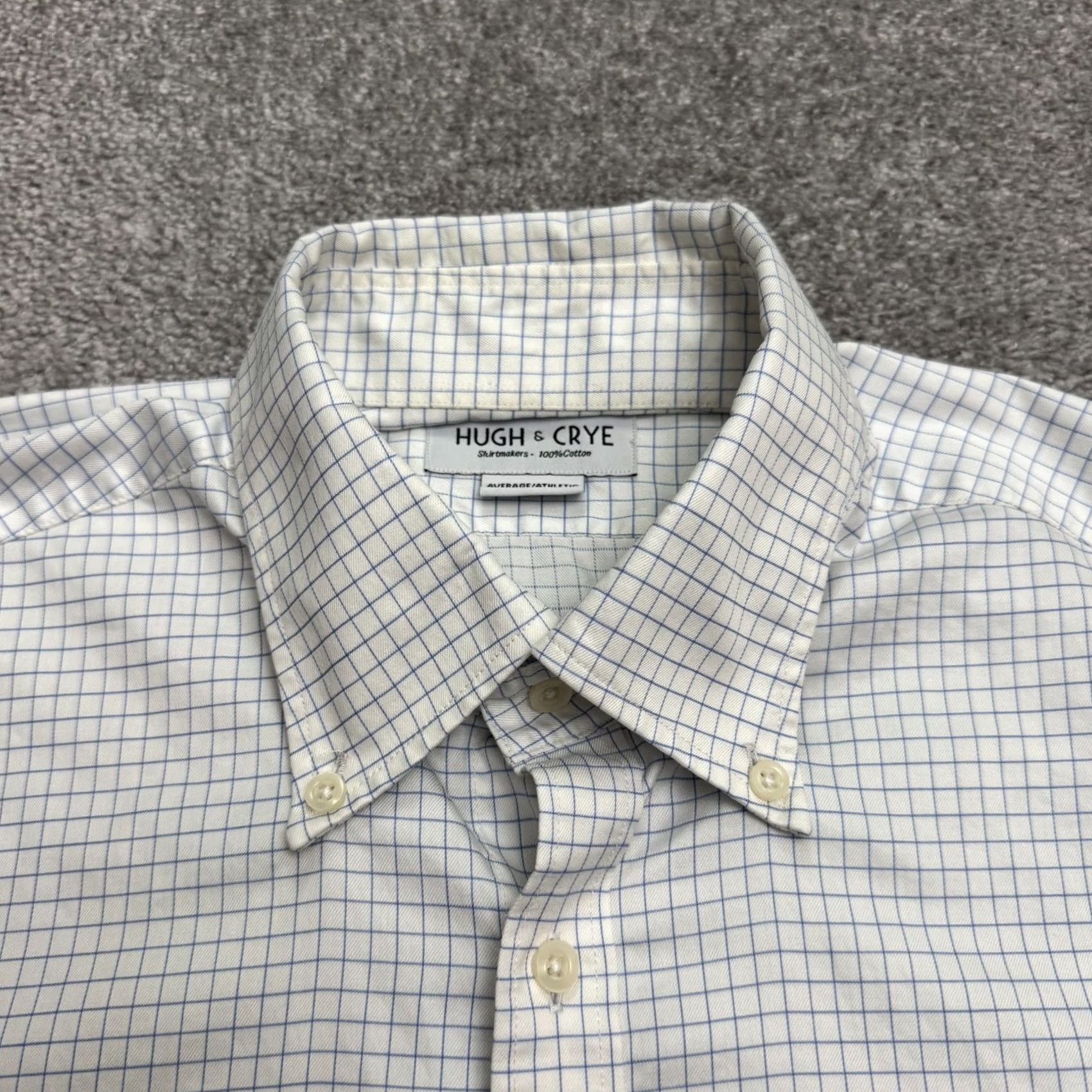 Vintage Hugh & Crye Dress Shirt Mens Medium Blue White Check Cotton Athletic Fit Collared Long Sleeve Button Size 40R - 3 Thumbnail