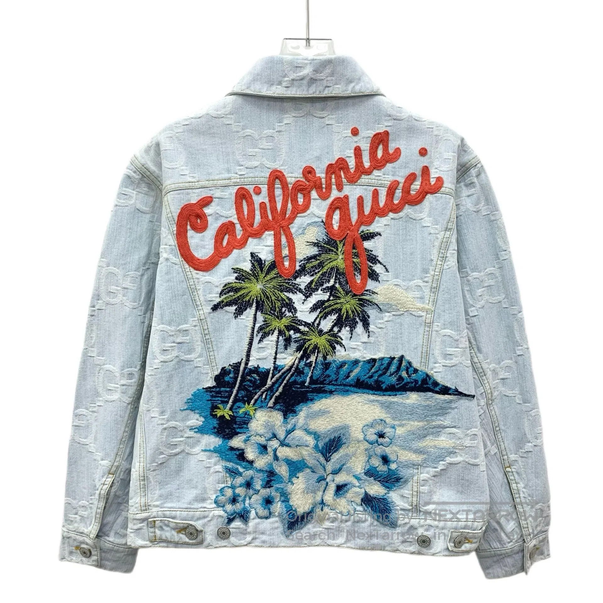 Gucci Guicci Light Blue Palm Tree Logo Jacquard Full Print Cotto Size XS / US 0-2 / IT 36-38 - 2 Thumbnail