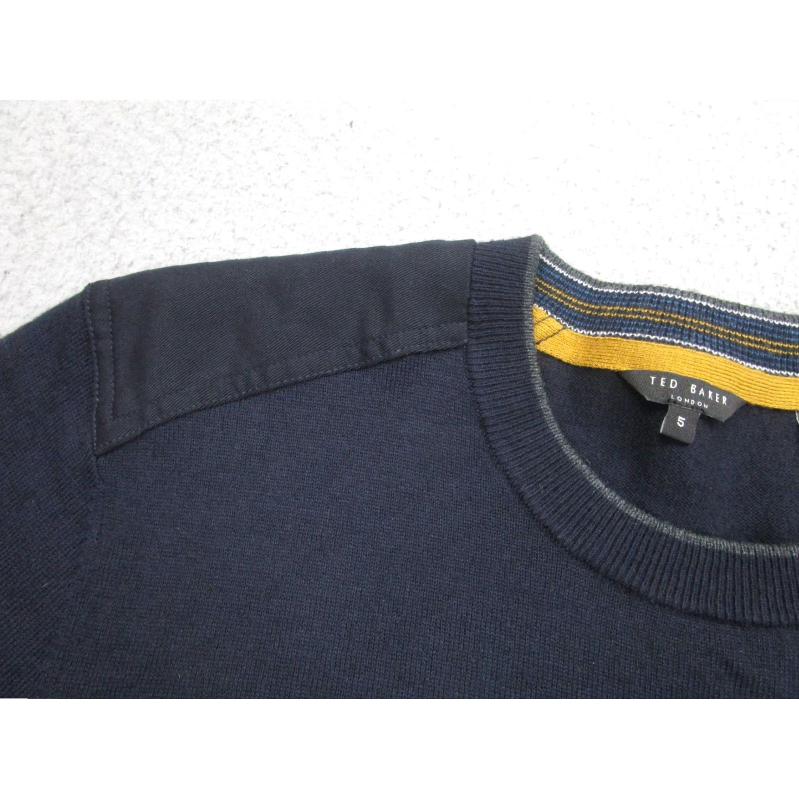 Ted Baker Ted Baker Sweater Mens XL Navy Crewneck Pockets Shoulder Patches Knit Solid Long Sleeve Vintage No Size US XL / EU 56 / 4 - 5 Thumbnail