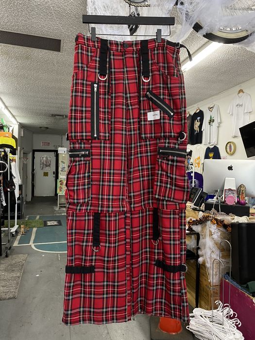 Tripp Mens Punk Bondage Pants [Red Plaid]