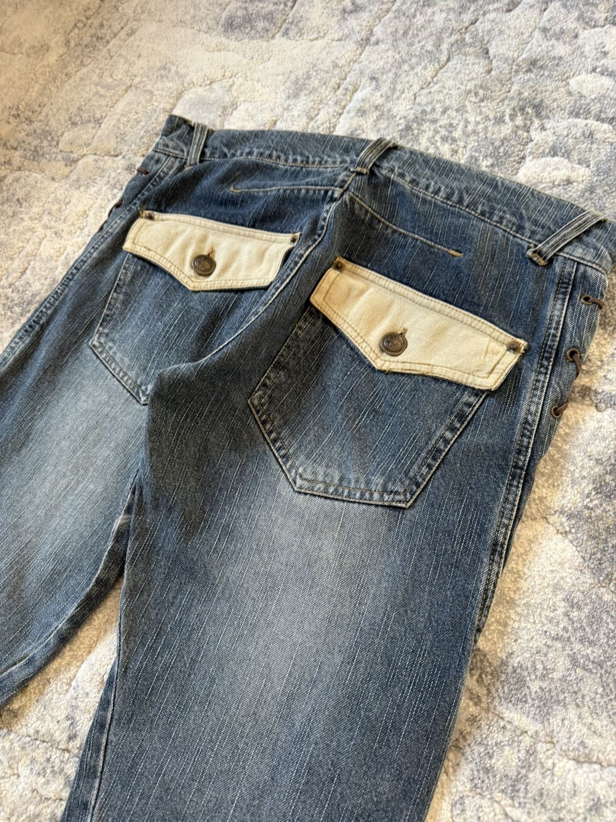 If Six Was Nine Slow Hand Jam 40 Paneled Asymmetrical Lace Up Flared Jeans Size US 32 / EU 48 - 13 Thumbnail
