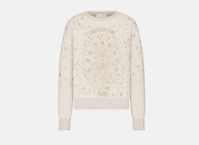 Dior o1w1db10326 514S55 Embroidered Sweater in Ecru/Gold Size L / US 10 / IT 46 - 1 Thumbnail