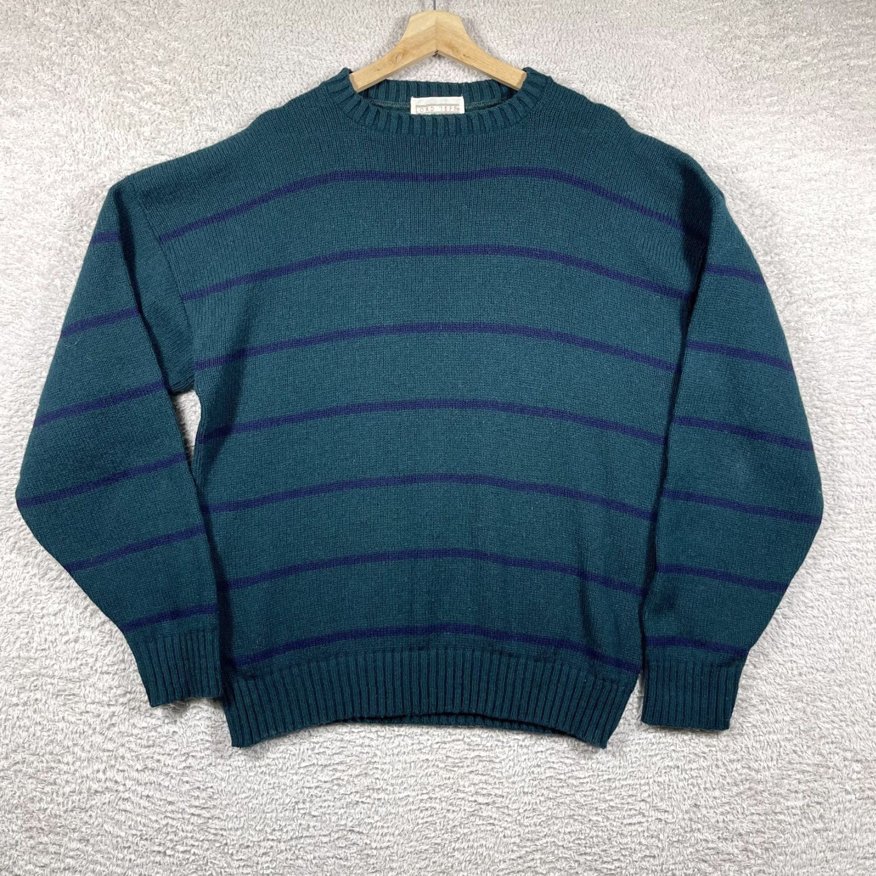Vintage VINTAGE Lord Jeff Sweater Mens Large Green Striped Wool Blend Grunge USA Cobain Pullover Crew Neck 80s Size US L / EU 52-54 / 3 - 2 Thumbnail