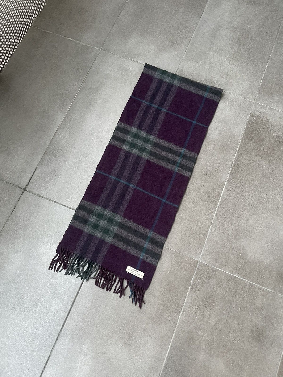 Burberry Burberry Nova Check Checkered Violet Grey Cashmere Scarf Size ONE SIZE - 2 Thumbnail