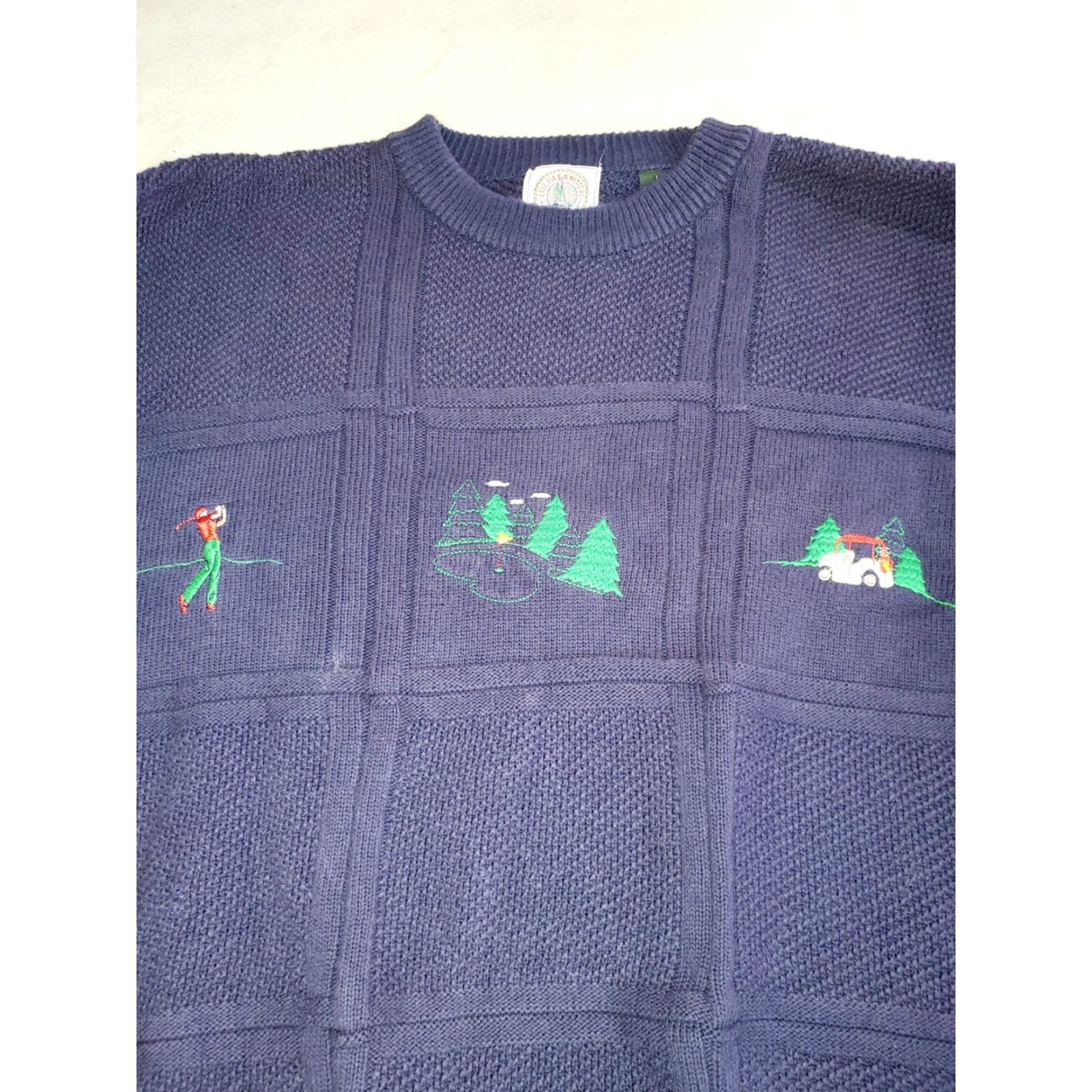 Vintage VINTAGE Cape Isle Knitters Mens Navy Blue 100% Cotton Golf Sweater Mens Size L Navy Blue Size US L / EU 52-54 / 3 - 2 Thumbnail