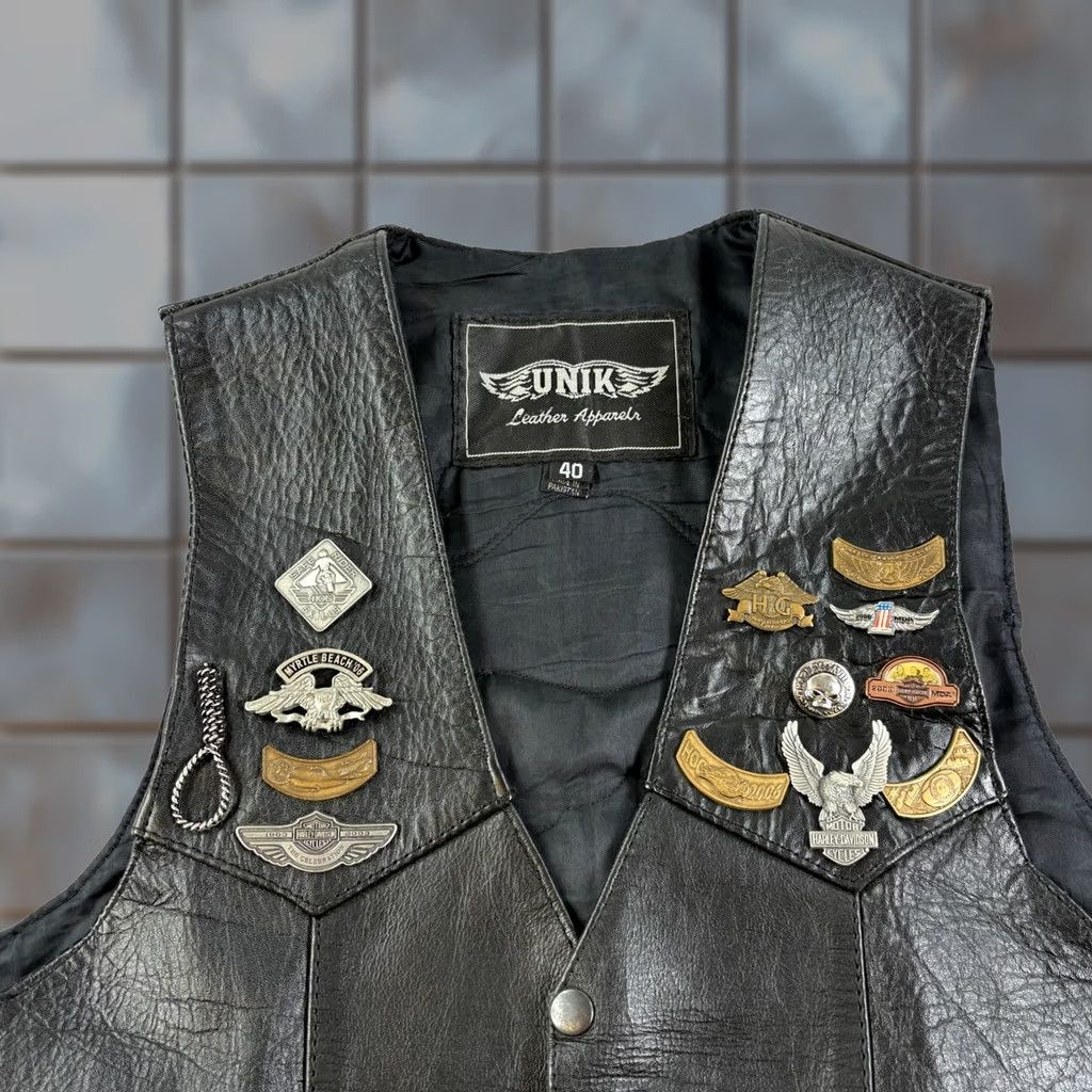 Vintage Unik Leather Vest Mens Size 40 Black Motorcyle Jacket Riding Patch Sleeveless Size US XXS / EU 40 - 1 Thumbnail