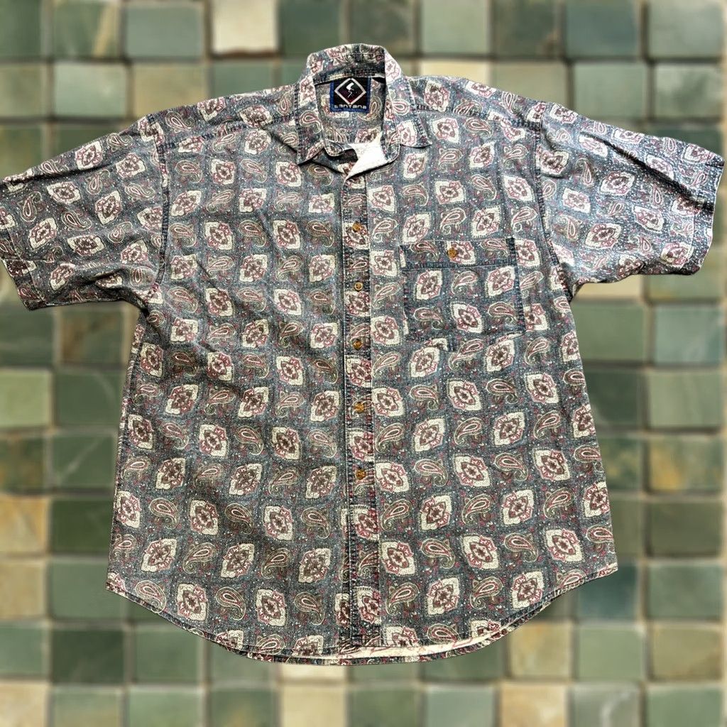 Vintage VINTAGE Santana Paisley Button-Up Shirt Blue White Mens XL Short Sleeve Button-Down Collar Crew? Size US XL / EU 56 / 4 - 1 Thumbnail
