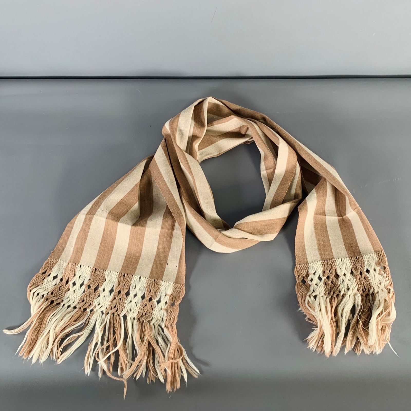Other BALTHAZAR Brown Cream Stripe Crochet Fringe Scarf Size ONE SIZE - 1 Thumbnail