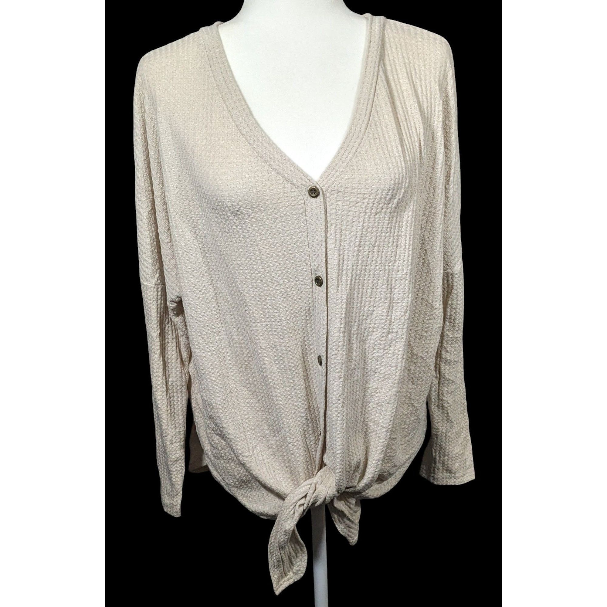 Other Iwollence Cream Waffle Knit Button Down Tie Front Tunic Size L / US 10 / IT 46 - 1 Thumbnail