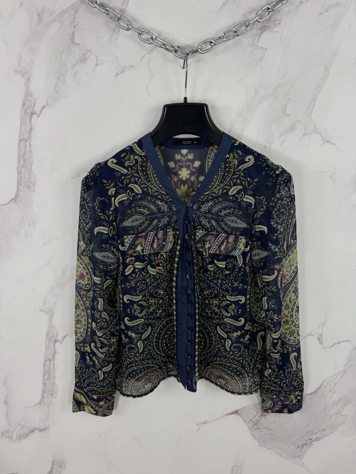 Etro Paisley Pattern Silk Blouse Double Pocket Size 44