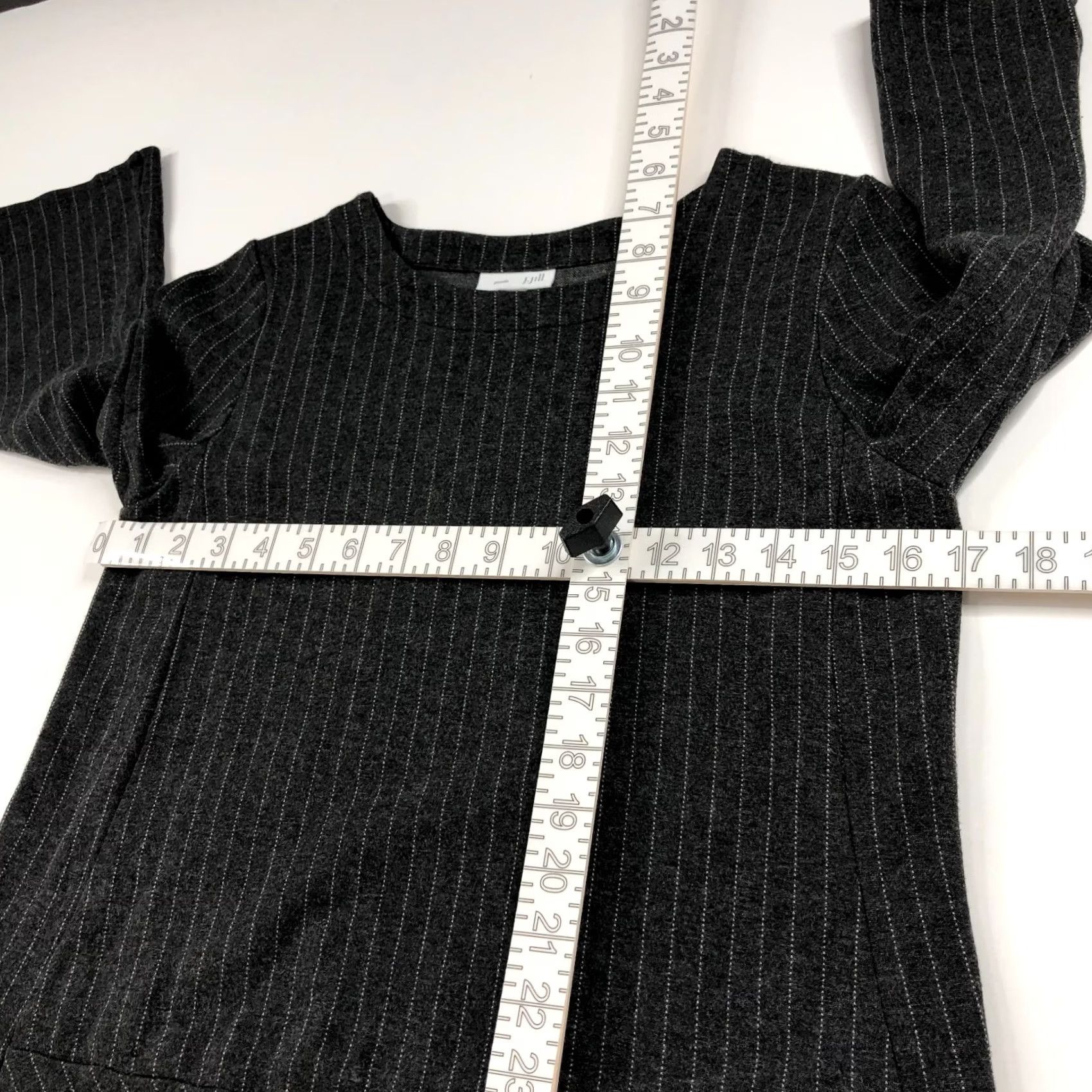 J. Jill J. Jill Ponte Knit Dress Striped 3/4 Sleeve Petite PXS Gray Knee Length Mens? Womens? Size XS / US 0-2 / IT 36-38 - 5 Thumbnail