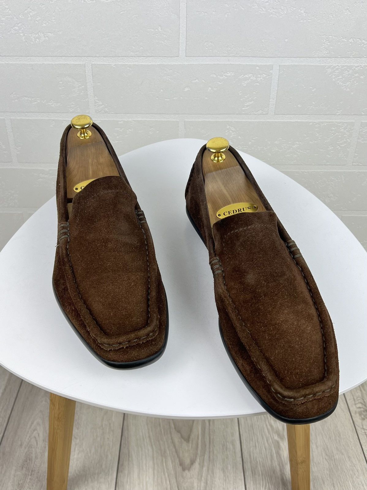 GUCCI Loafers Suede Shoes Rubber Sole Brown Men's
