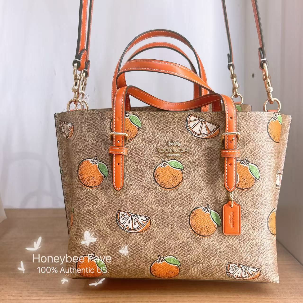 Coach Mollie Tote Bag 25 With Orange Print Cbb55 in Brown, Women's