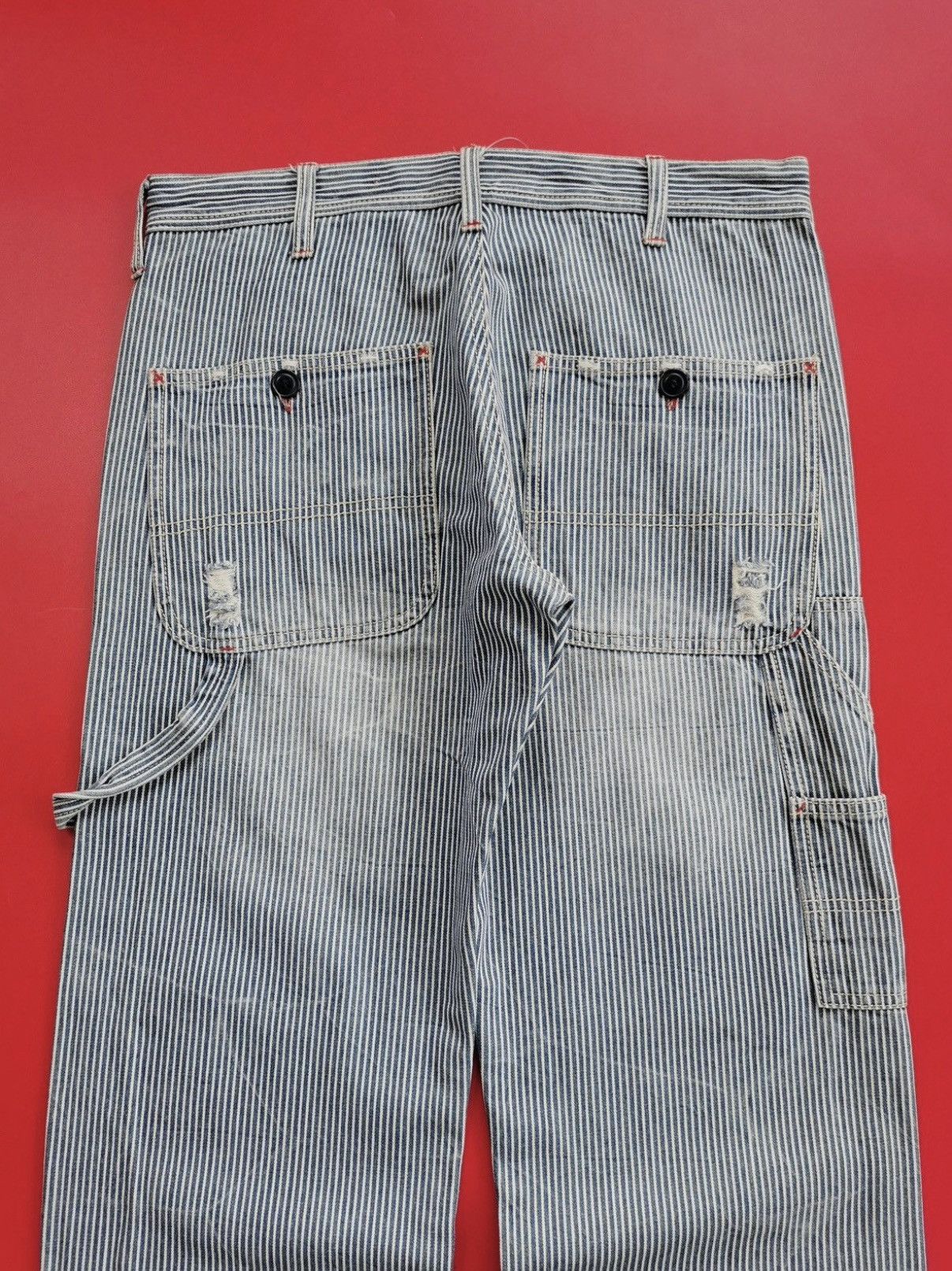 Vintage Browny Japan Hickory Stripe Carpenter Distressed Jeans Size US 32 / EU 48 - 7 Thumbnail